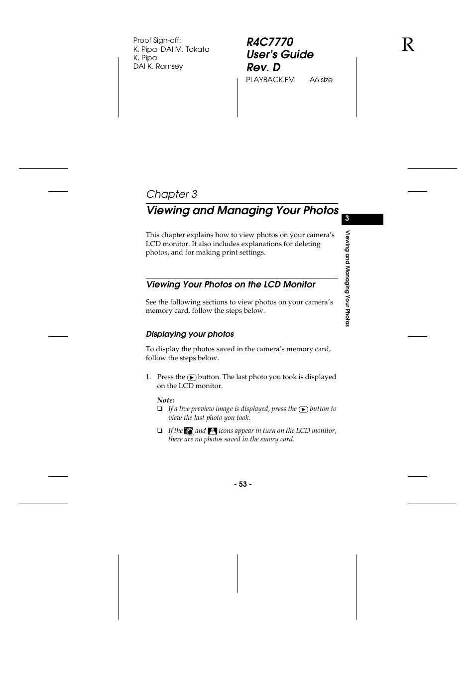 Viewing and managing your photos, Viewing your photos on the lcd monitor, Displaying your photos | Chapter 3 | Epson 2100Z User Manual | Page 65 / 156