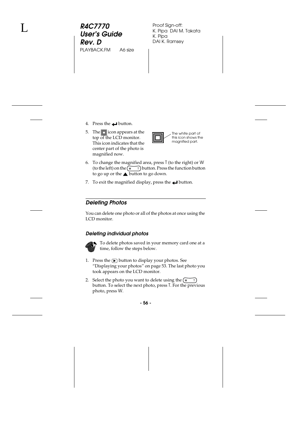 Deleting photos, Deleting individual photos | Epson 2100Z User Manual | Page 68 / 156