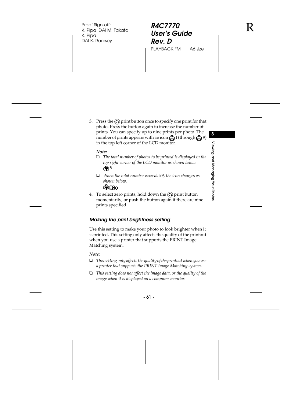 Making the print brightness setting | Epson 2100Z User Manual | Page 73 / 156