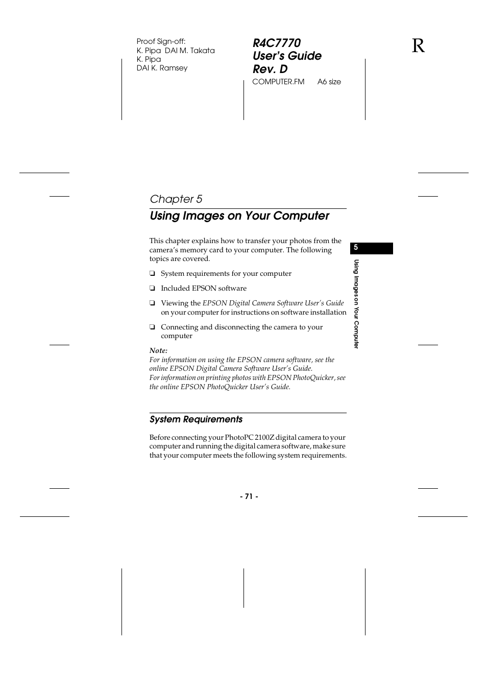 Using images on your computer, System requirements, Chapter 5 | Epson 2100Z User Manual | Page 83 / 156