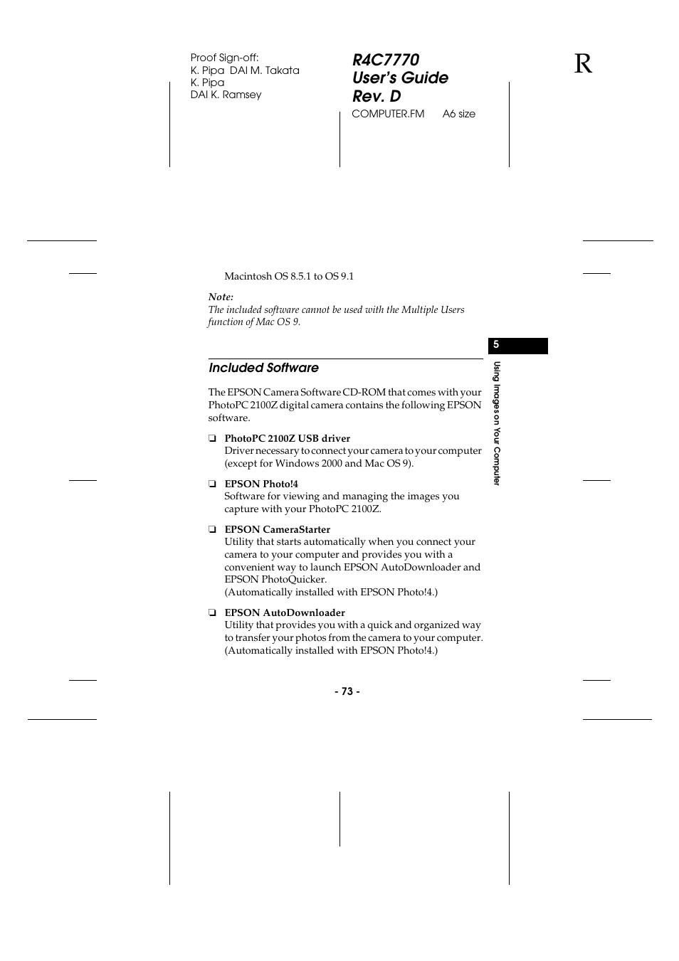 Included software | Epson 2100Z User Manual | Page 85 / 156