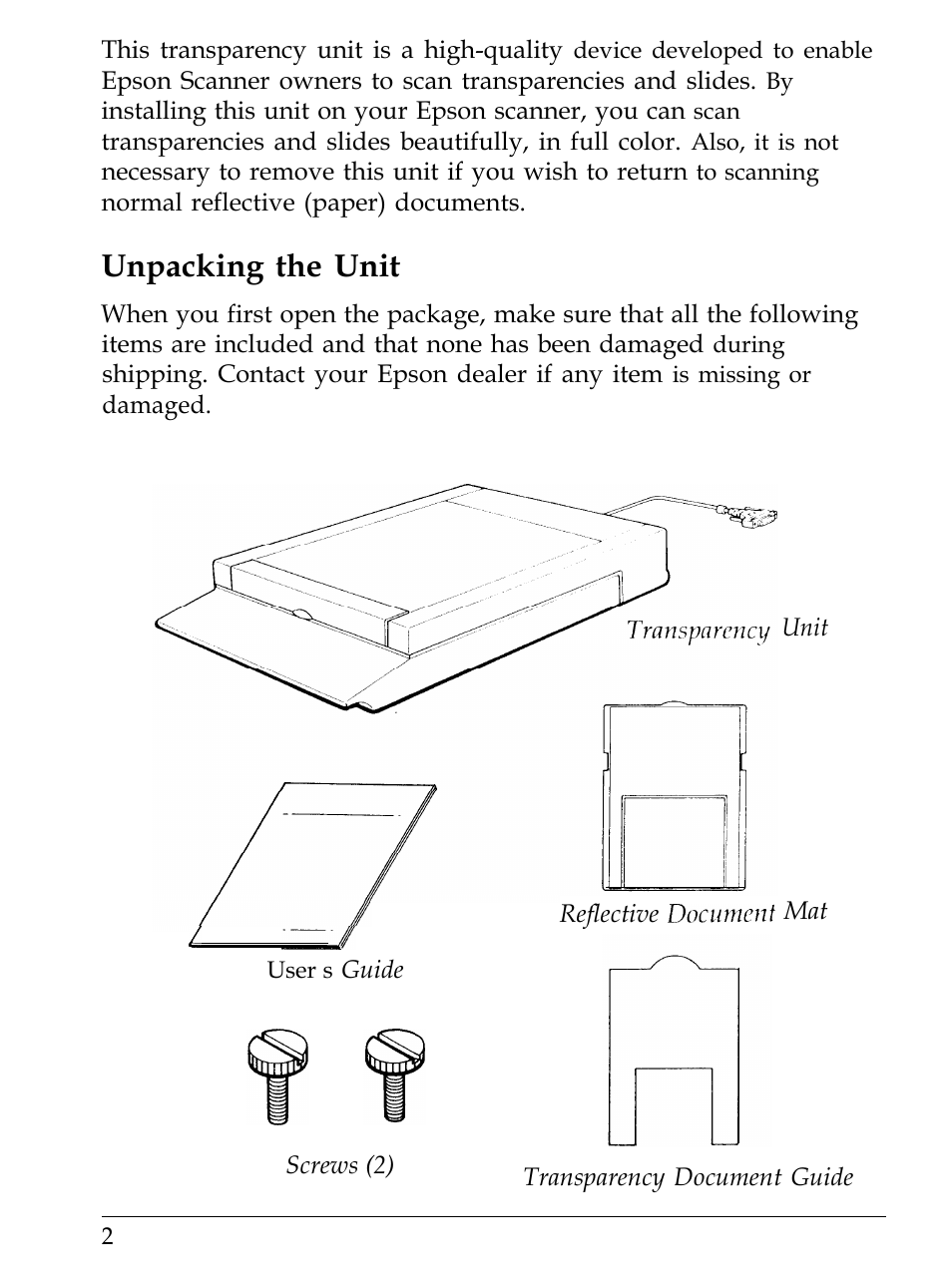 Unpacking the unit | Epson B813021 User Manual | Page 2 / 8