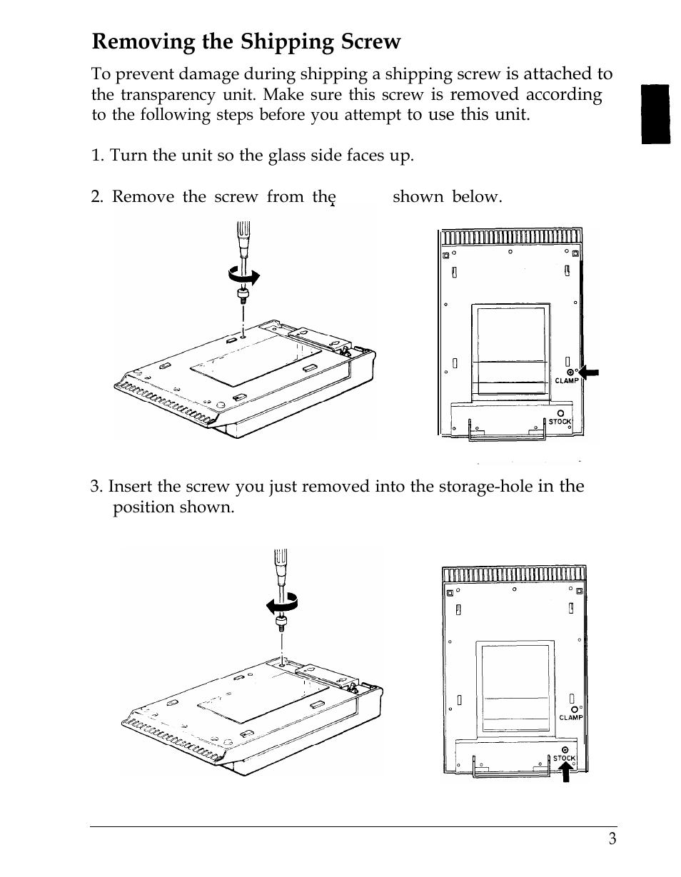 Removing the shipping screw | Epson B813021 User Manual | Page 3 / 8