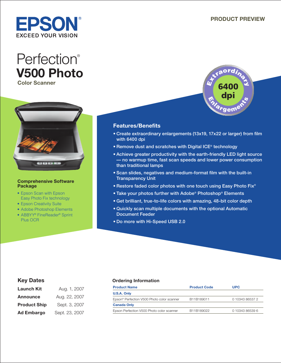 Epson Perfection V500 User Manual | 2 pages