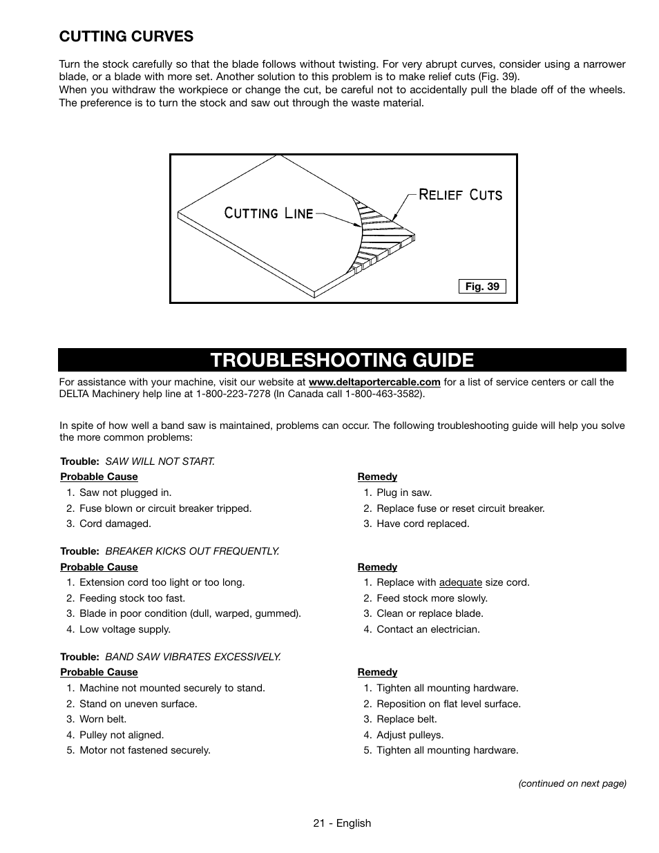Troubleshooting guide, Cutting curves | Epson DELTA 28-276 User Manual | Page 21 / 76