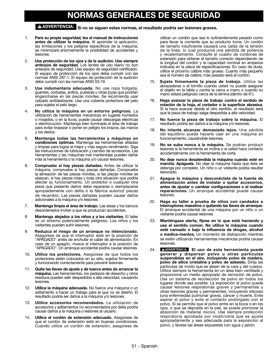 Normas generales de seguridad | Epson DELTA 28-276 User Manual | Page 51 / 76