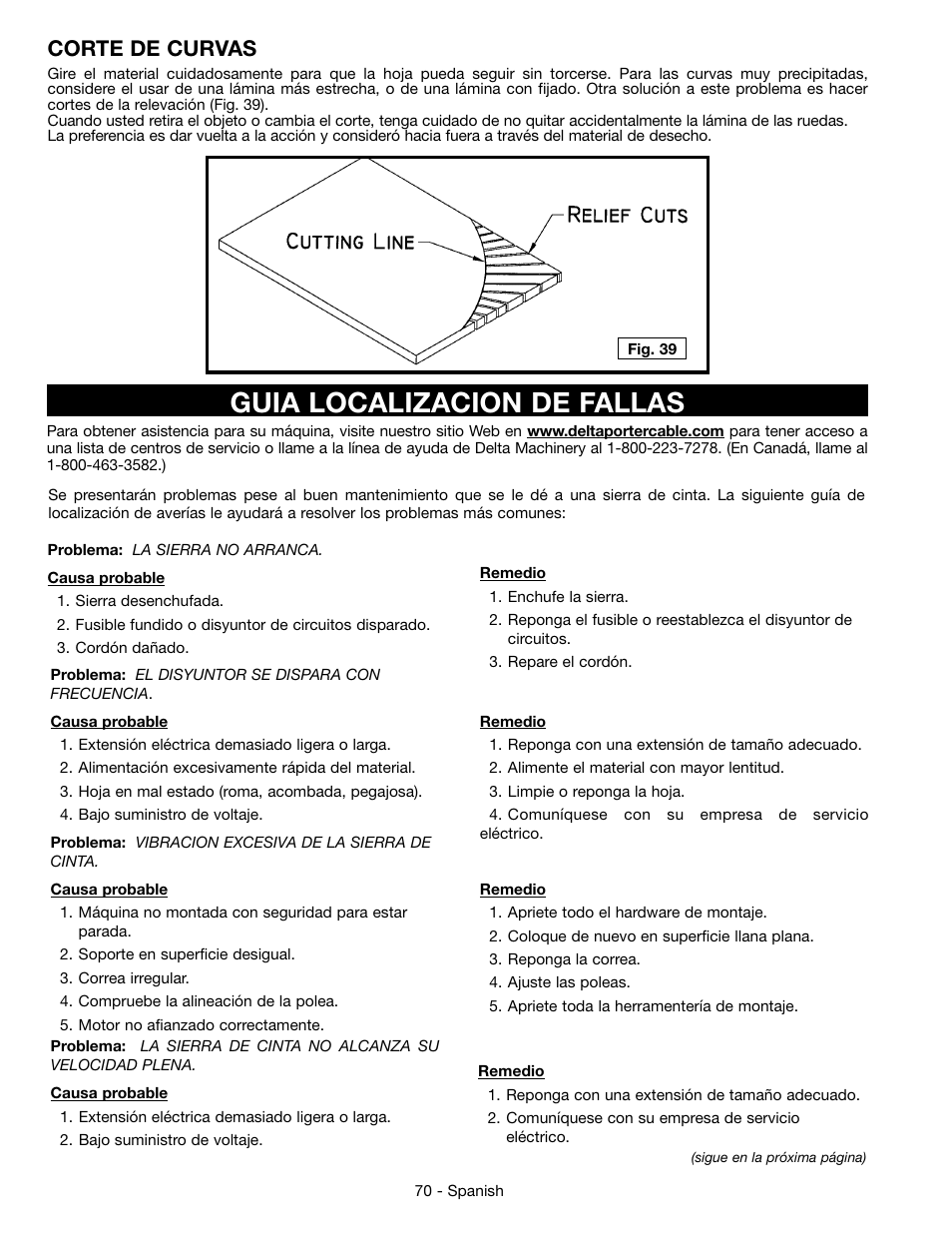 Guia localizacion de fallas, Corte de curvas | Epson DELTA 28-276 User Manual | Page 70 / 76