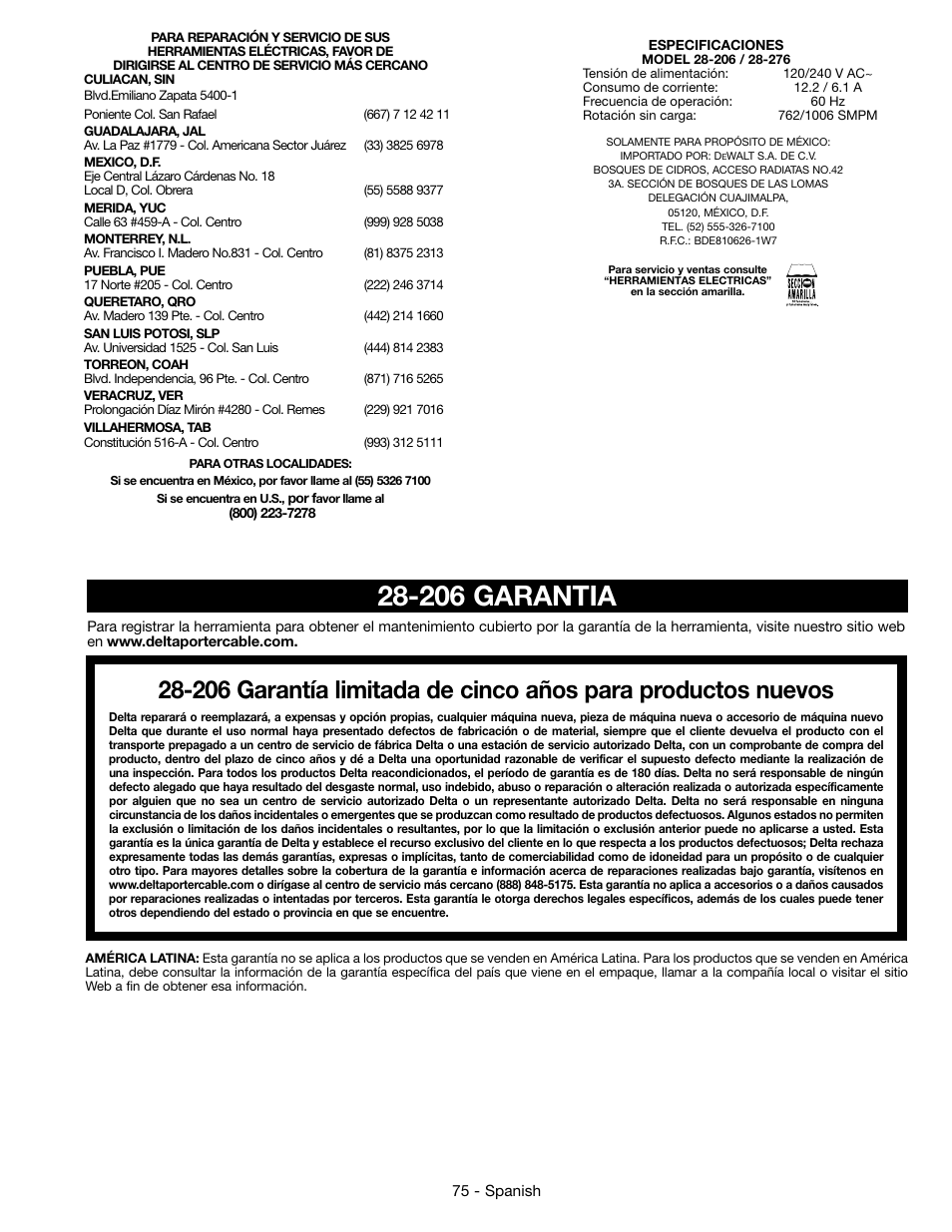 206 garantia | Epson DELTA 28-276 User Manual | Page 75 / 76