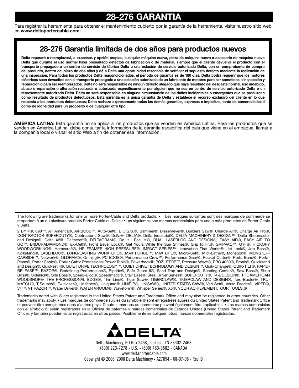 276 garantia | Epson DELTA 28-276 User Manual | Page 76 / 76