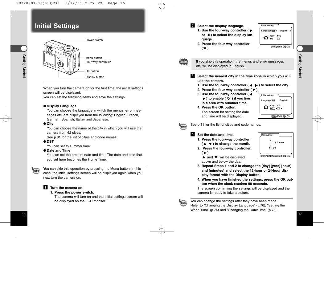 Initial settings | Epson Optio 430 User Manual | Page 10 / 51