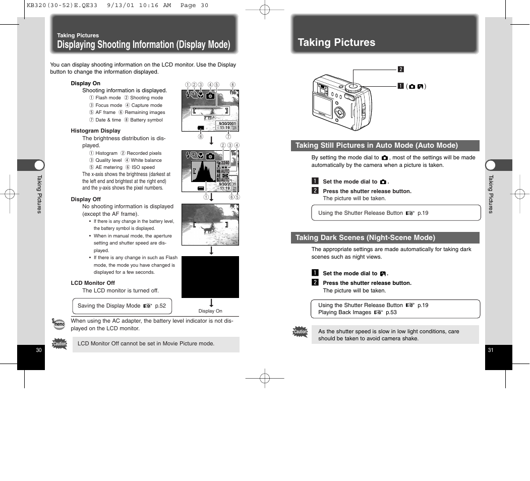 Taking pictures, Displaying shooting information (display mode) | Epson Optio 430 User Manual | Page 17 / 51