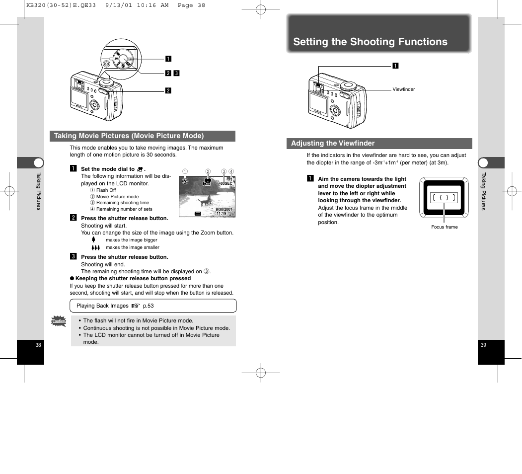 Setting the shooting functions | Epson Optio 430 User Manual | Page 21 / 51