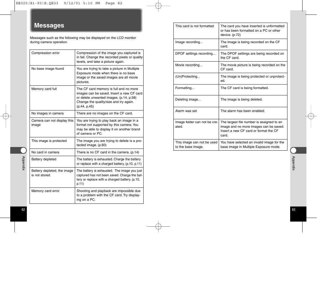 Messages | Epson Optio 430 User Manual | Page 45 / 51