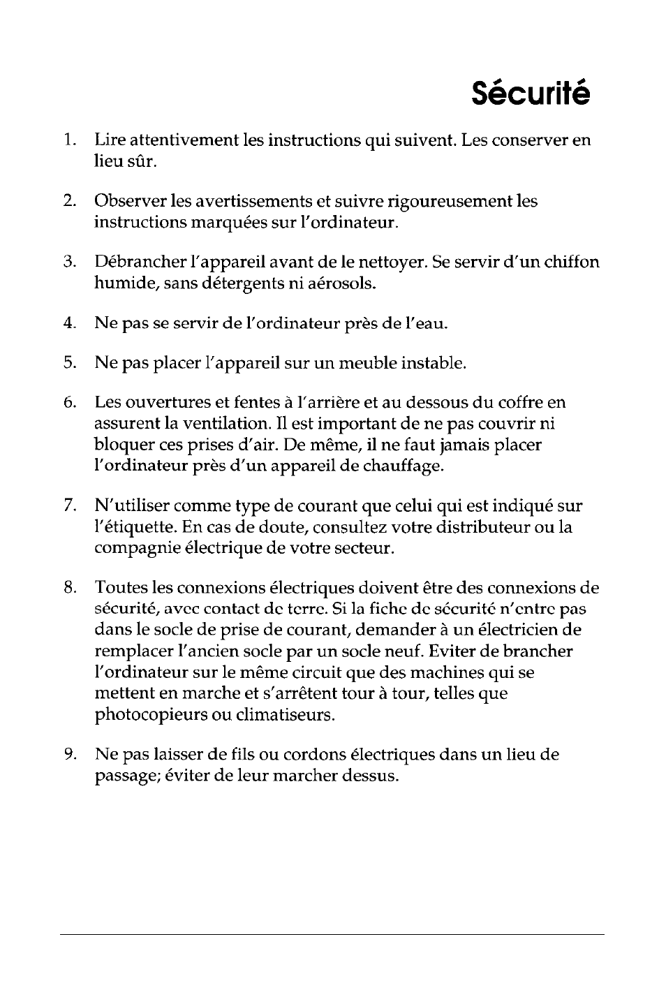 Importantes mesures de | Epson 486SX User Manual | Page 7 / 233