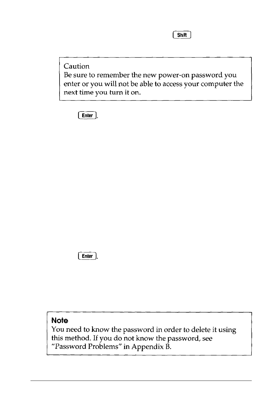 Deleting a power-on password | Epson 486SX User Manual | Page 75 / 233