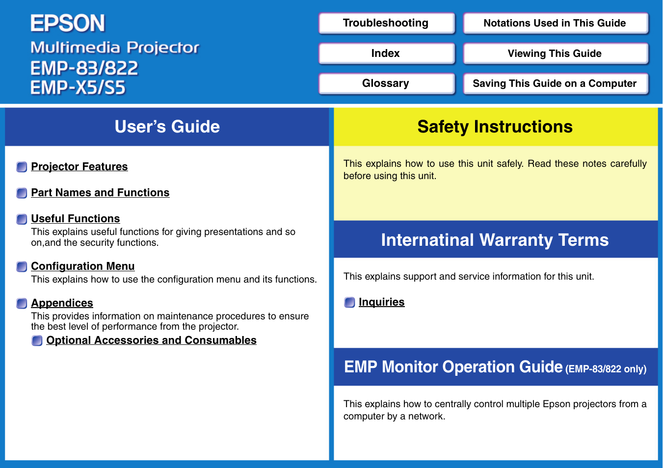 Epson EMP-83/822 User Manual | 1 page