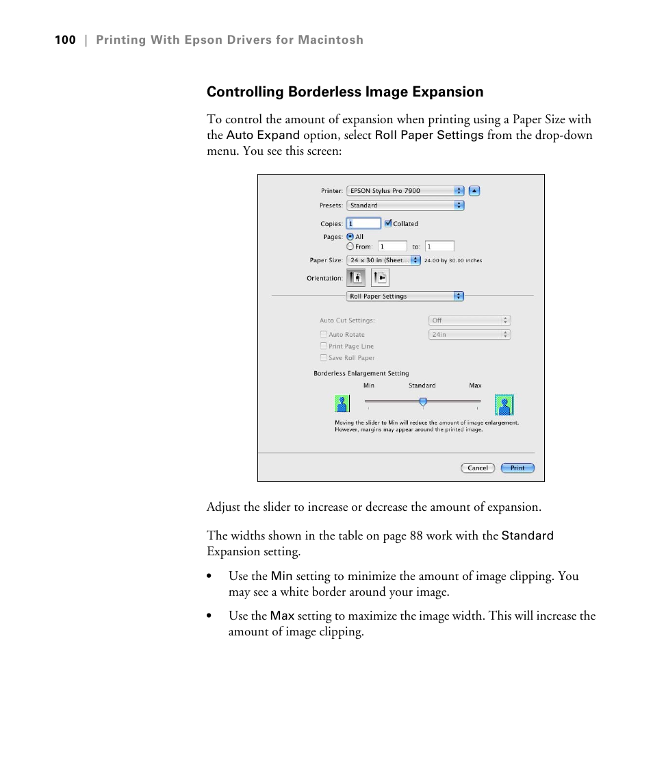 Controlling borderless image expansion | Epson STYLUS 7900 User Manual | Page 100 / 238