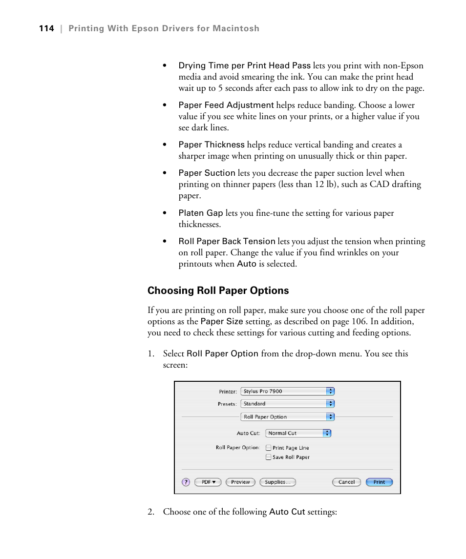 Choosing roll paper options | Epson STYLUS 7900 User Manual | Page 114 / 238