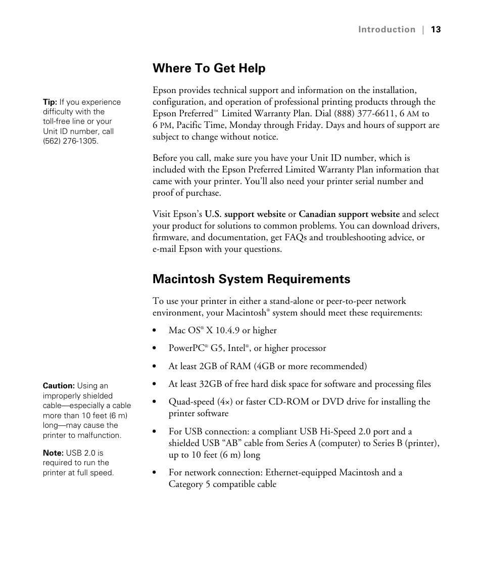 Where to get help, Macintosh system requirements, Where to get help macintosh system requirements | Epson STYLUS 7900 User Manual | Page 13 / 238