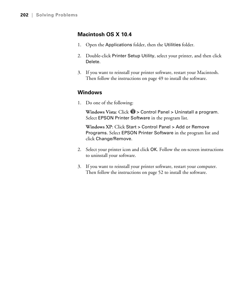 Macintosh os x 10.4, Windows, Macintosh os x 10.4 windows | Epson STYLUS 7900 User Manual | Page 202 / 238