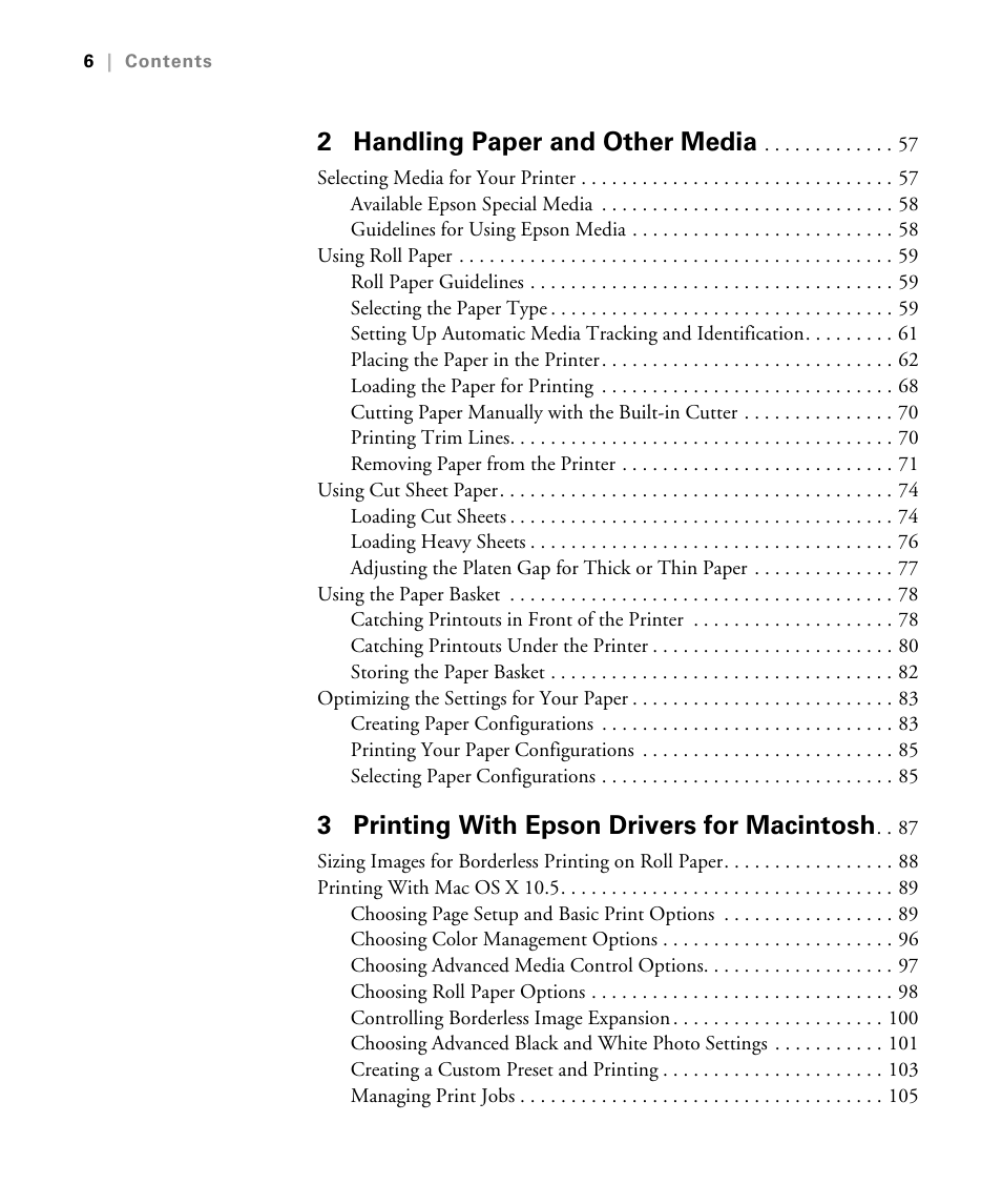 2 handling paper and other media, 3 printing with epson drivers for macintosh | Epson STYLUS 7900 User Manual | Page 6 / 238