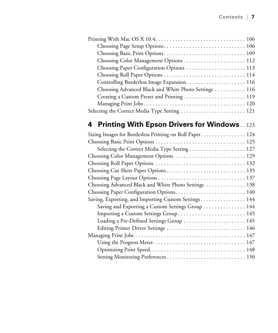 4 printing with epson drivers for windows | Epson STYLUS 7900 User Manual | Page 7 / 238