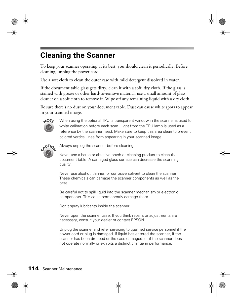 Cleaning the scanner | Epson Expression 1680 User Manual | Page 121 / 159