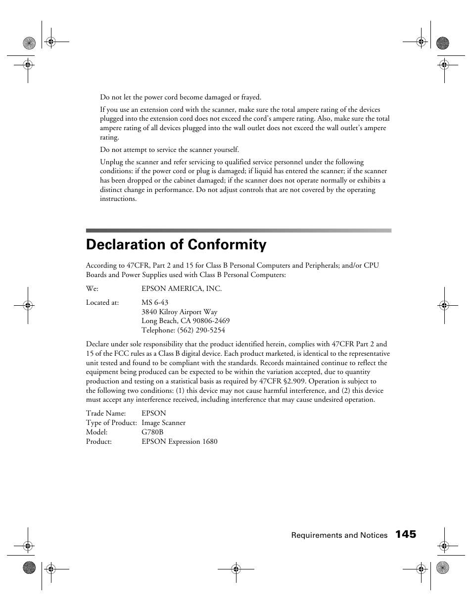 Declaration of conformity | Epson Expression 1680 User Manual | Page 152 / 159