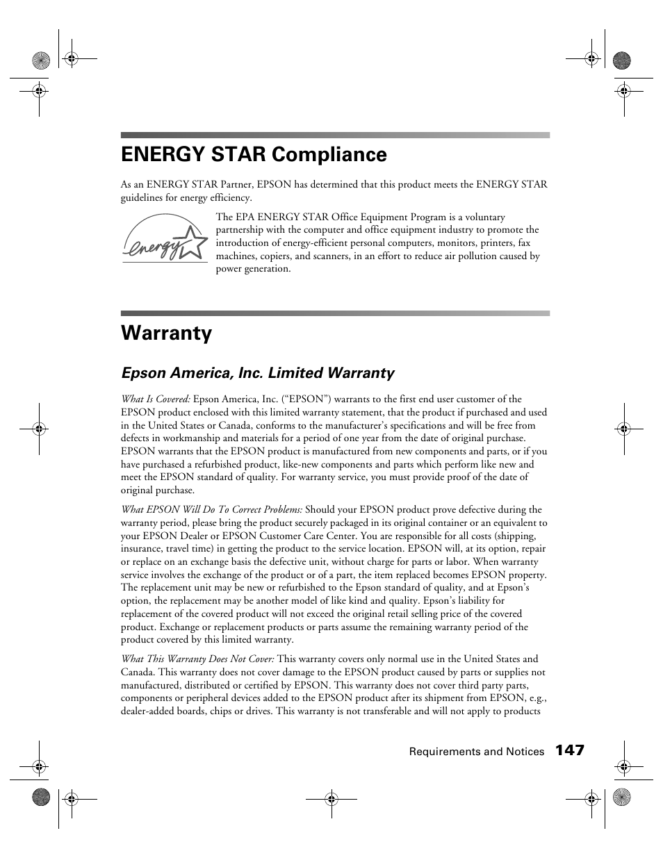 Energy star compliance, Warranty | Epson Expression 1680 User Manual | Page 154 / 159