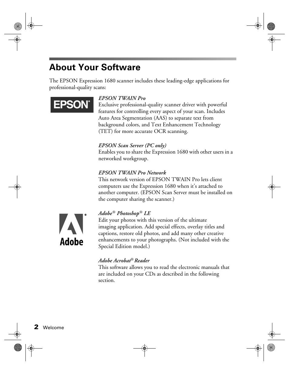About your software | Epson Expression 1680 User Manual | Page 9 / 159