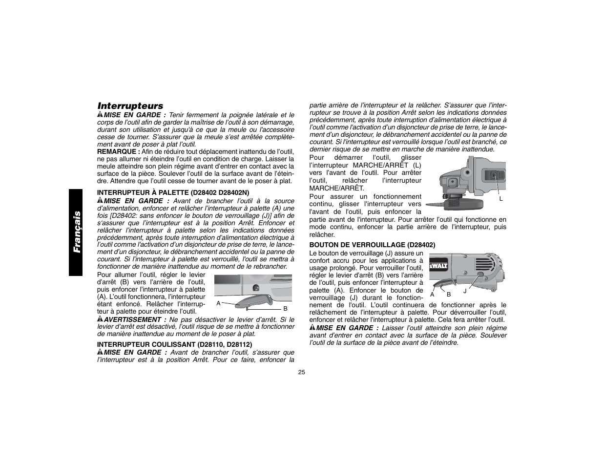 Français, Interrupteurs | Epson D28402 User Manual | Page 26 / 52