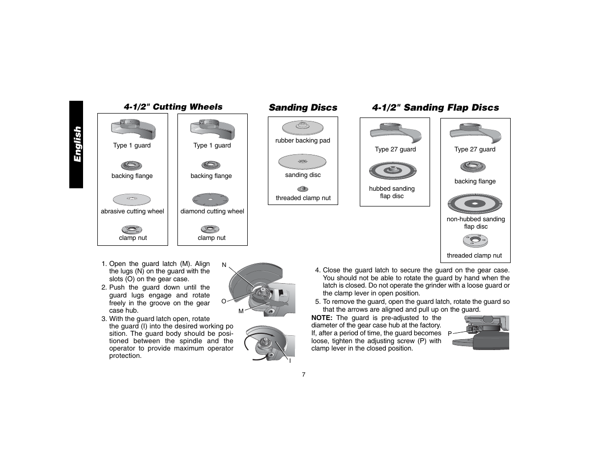 English, 1/2" sanding flap discs, Sanding discs | Epson D28402 User Manual | Page 8 / 52