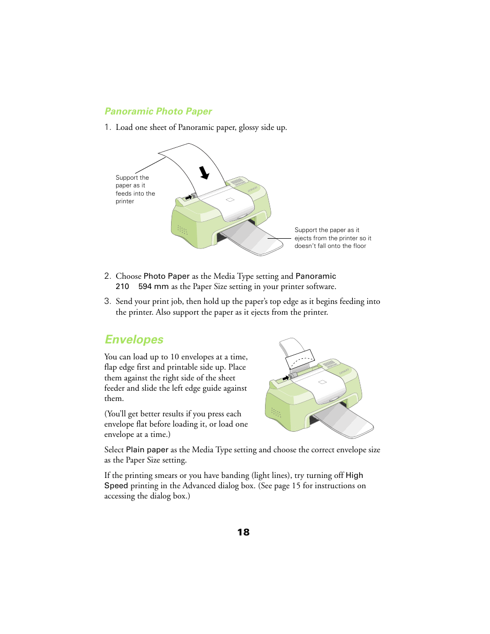 Envelopes, Envelopes 18 | Epson 480SX User Manual | Page 22 / 53