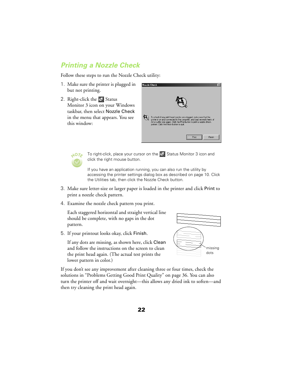 Printing a nozzle check | Epson 480SX User Manual | Page 26 / 53