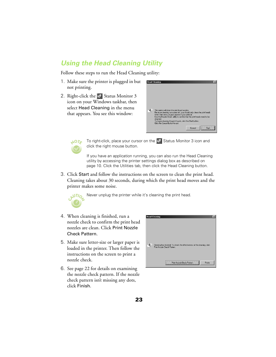 Using the head cleaning utility | Epson 480SX User Manual | Page 27 / 53