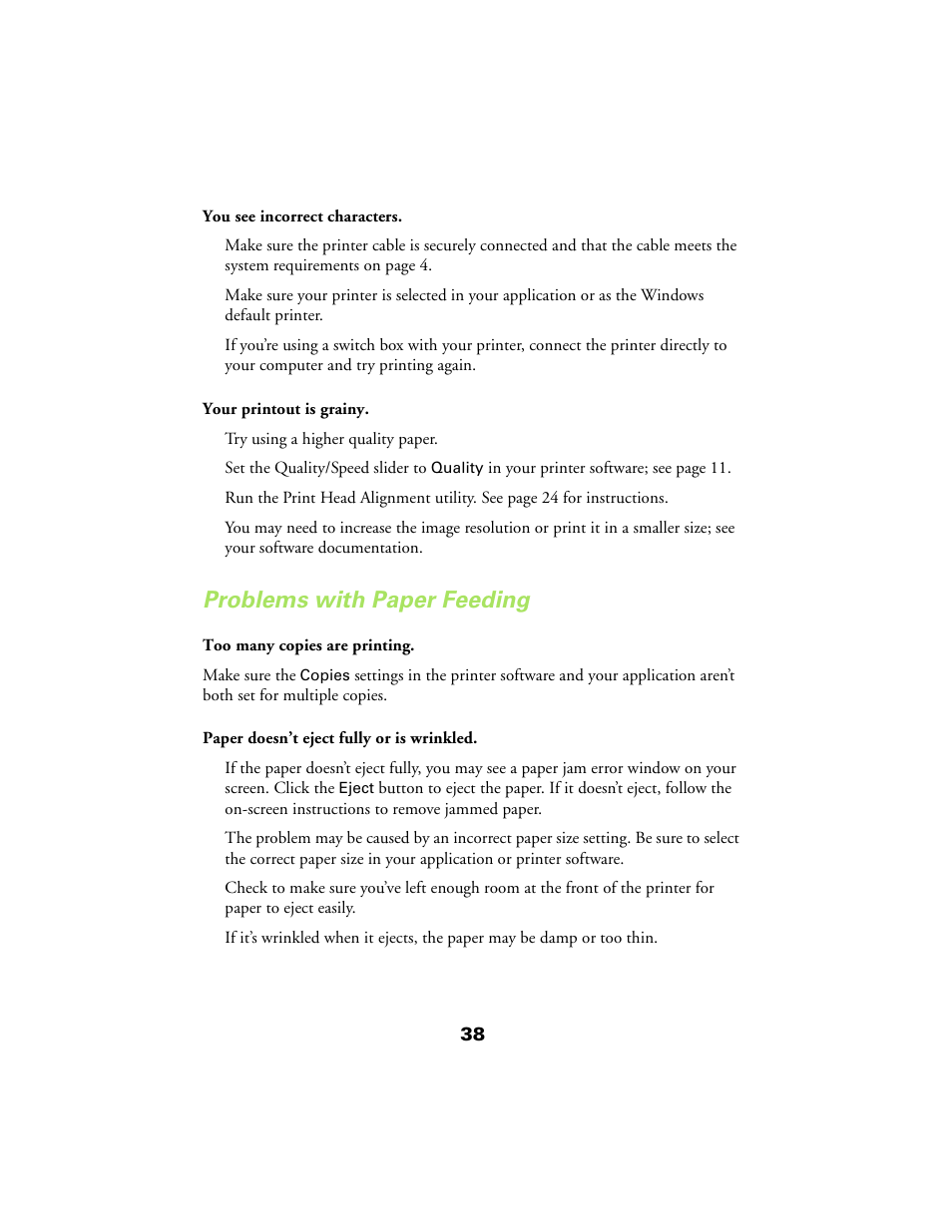 Problems with paper feeding | Epson 480SX User Manual | Page 42 / 53