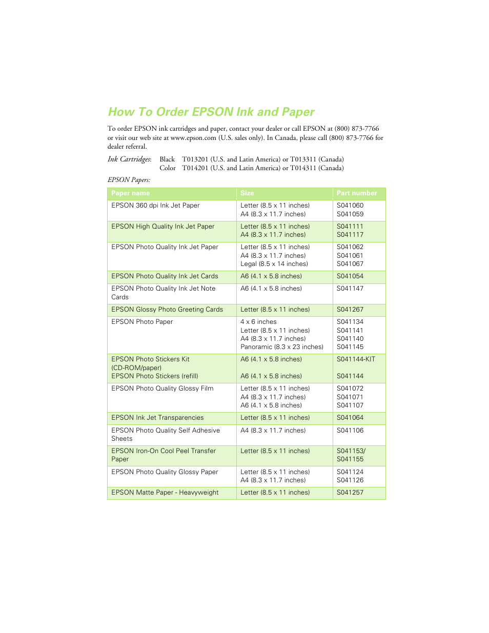 How to order epson ink and paper | Epson 480SX User Manual | Page 53 / 53