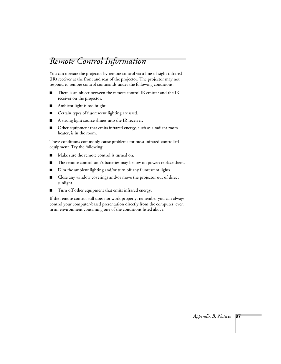 Remote control information | Epson 800p User Manual | Page 103 / 120