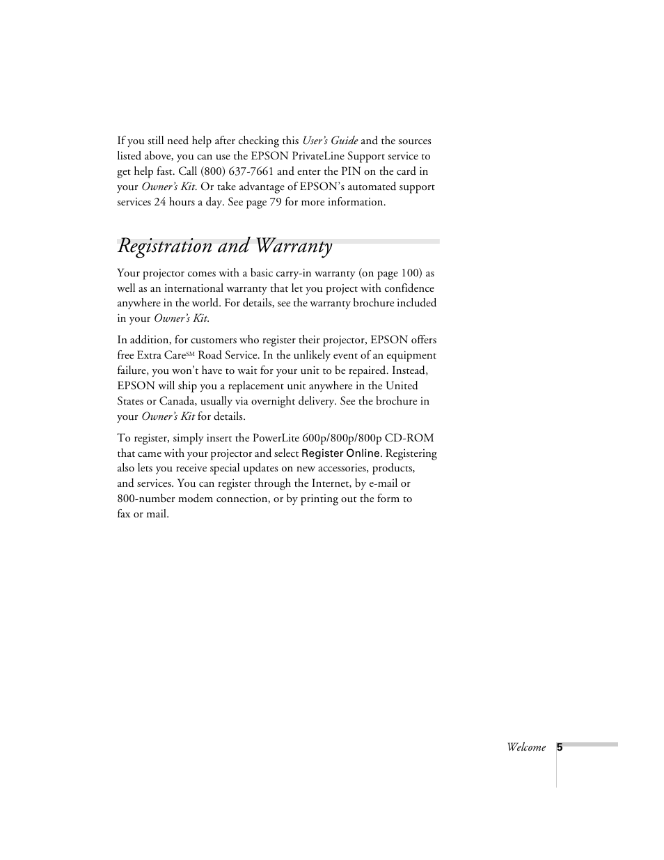 Registration and warranty | Epson 800p User Manual | Page 11 / 120