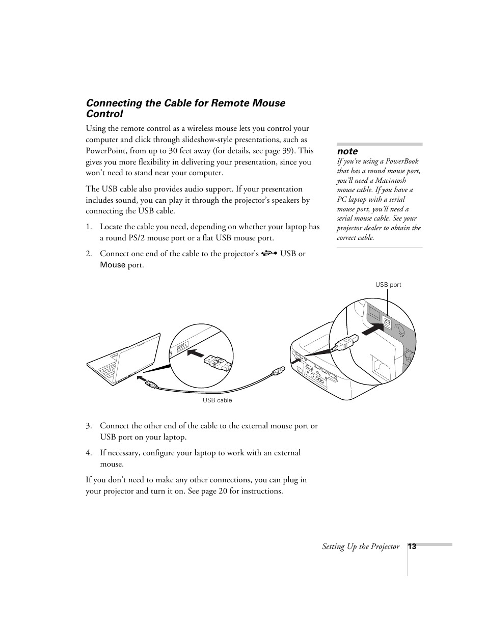 Connecting the cable for remote mouse control | Epson 800p User Manual | Page 19 / 120