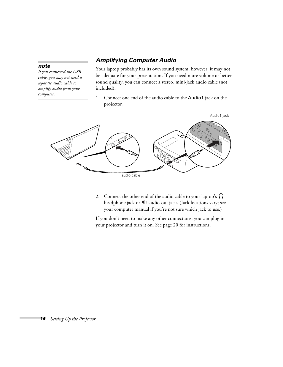 Amplifying computer audio | Epson 800p User Manual | Page 20 / 120