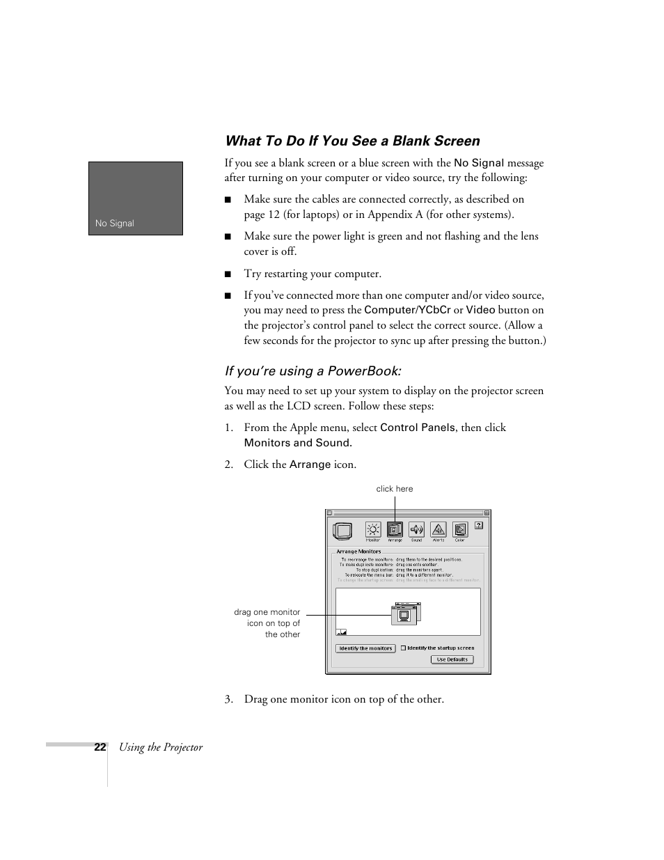 What to do if you see a blank screen | Epson 800p User Manual | Page 28 / 120