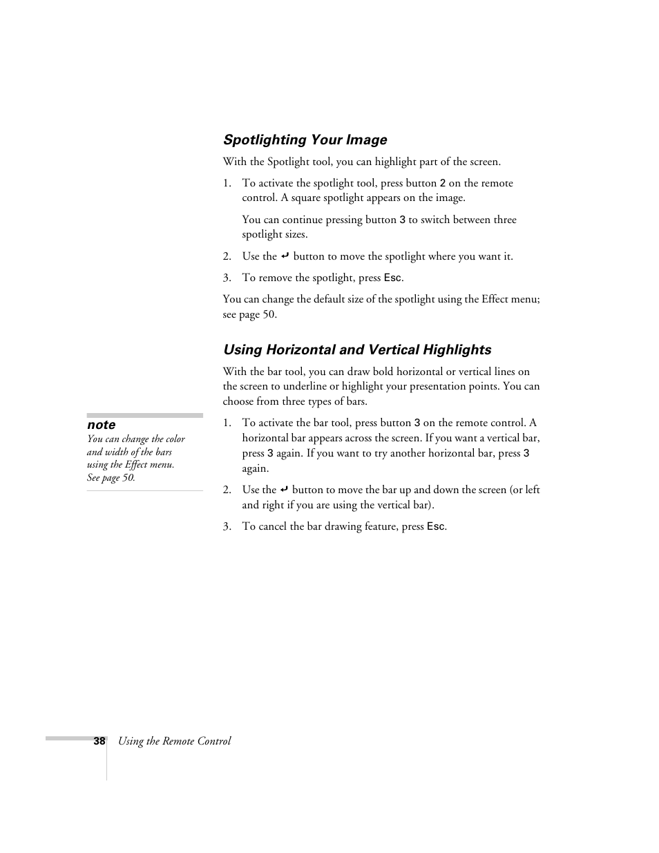 Spotlighting your image, Using horizontal and vertical highlights | Epson 800p User Manual | Page 44 / 120