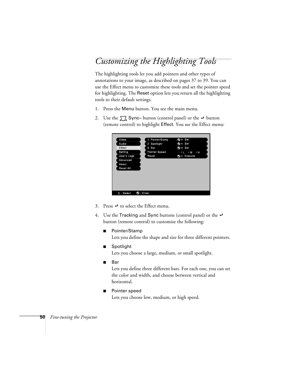 Customizing the highlighting tools | Epson 800p User Manual | Page 56 / 120