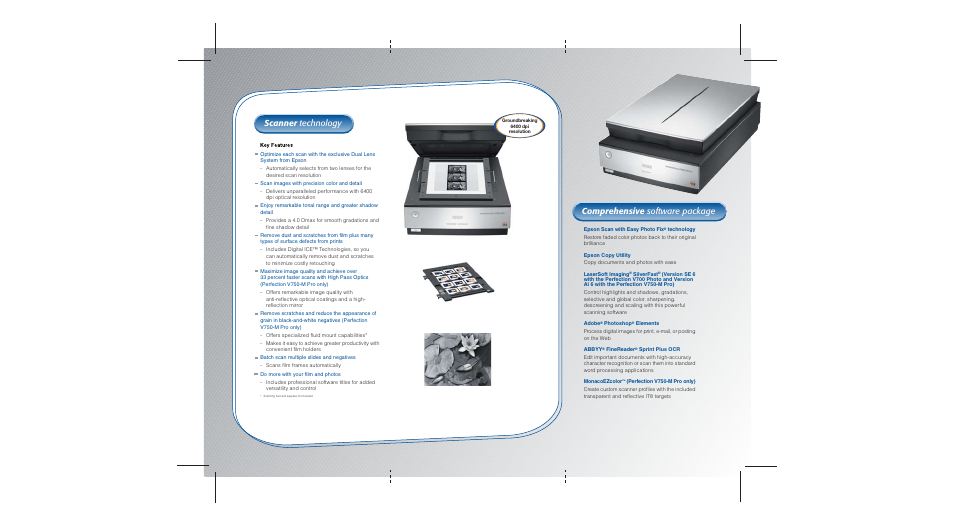 Scanner technology, Comprehensive software package | Epson V750-M PRO User Manual | Page 2 / 2