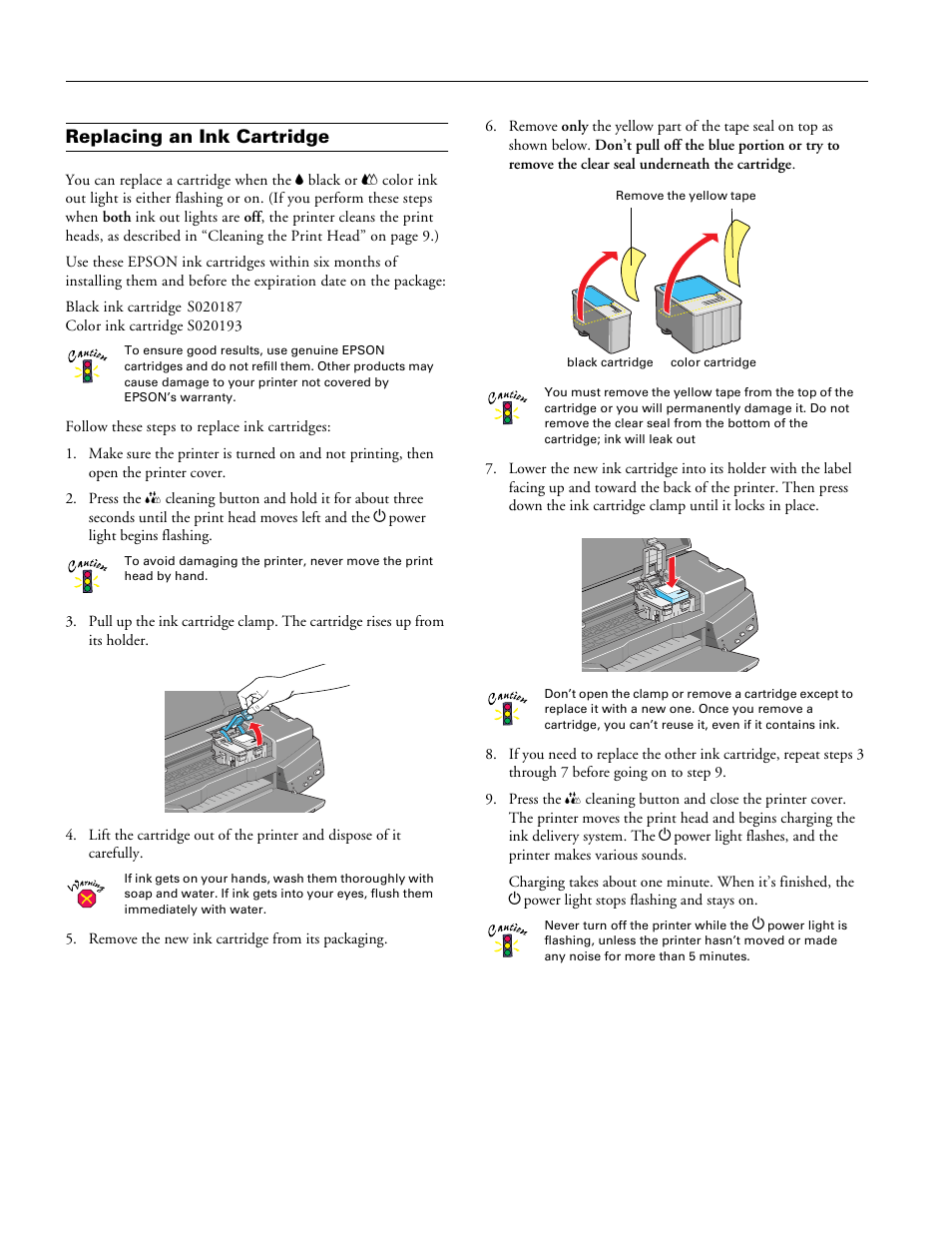 Replacing an ink cartridge, Epson stylus photo 750 | Epson Stylus Photo 750 User Manual | Page 8 / 11