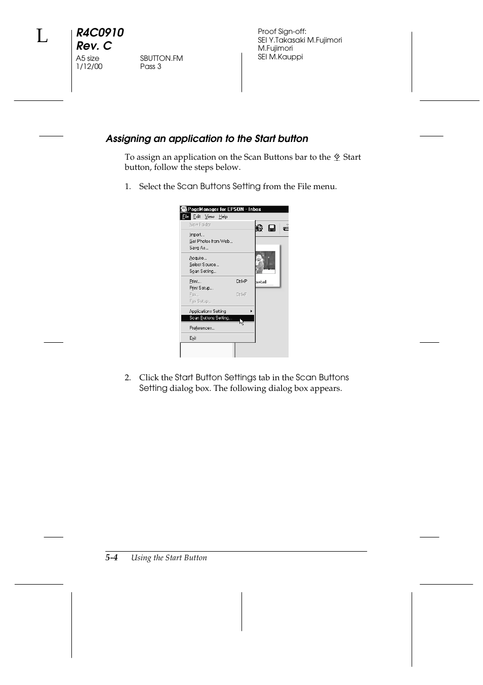 Assigning an application to the start button, Assigning an application to the start button -4 | Epson 1600 User Manual | Page 102 / 215