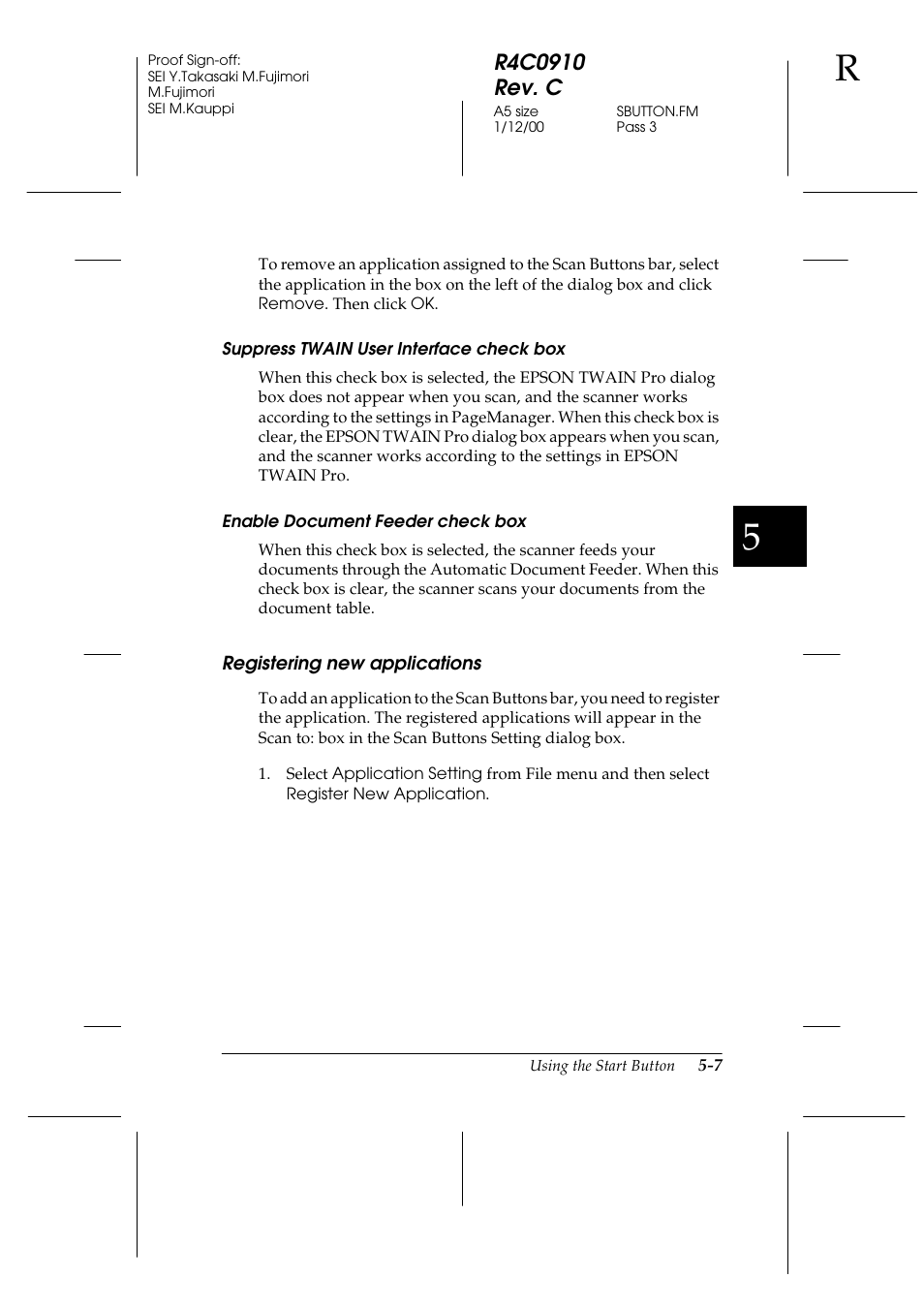 Suppress twain user interface check box, Enable document feeder check box, Registering new applications | Registering new applications -7 | Epson 1600 User Manual | Page 105 / 215