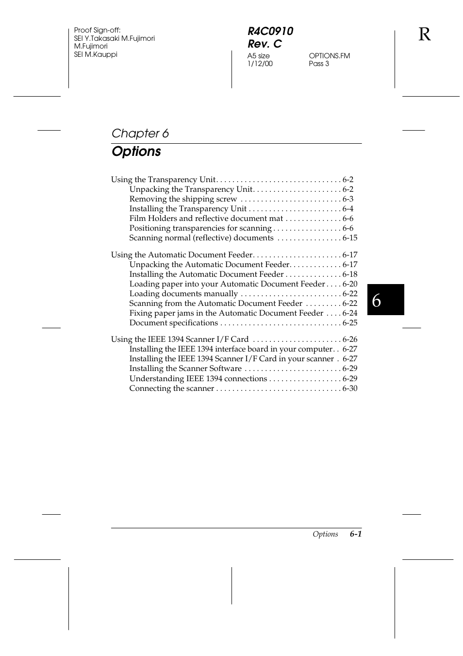 Options, Chapter 6 | Epson 1600 User Manual | Page 115 / 215