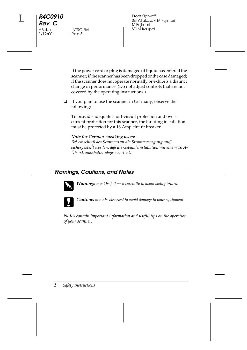 Warnings, cautions, and notes | Epson 1600 User Manual | Page 12 / 215